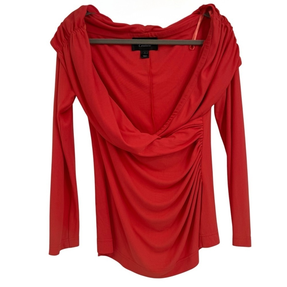 St. John Couture Surplice Drape Neck Long Sleeve Blouse Shirt Top Orange Size 8